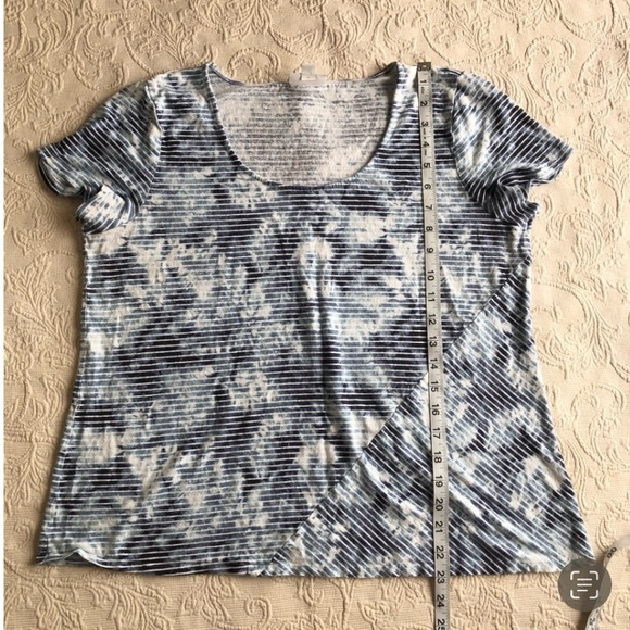 J. Jill Pure Jill Blue Striped Linen Blend Scoop Neck Short Sleeve Shirt - Picture 6 of 6